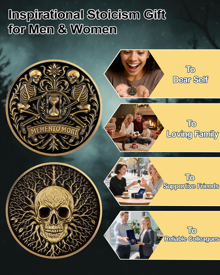 Dual Skeletons Guarding Hourglass-Symbol of Mortality and Time Memento Mori Coin