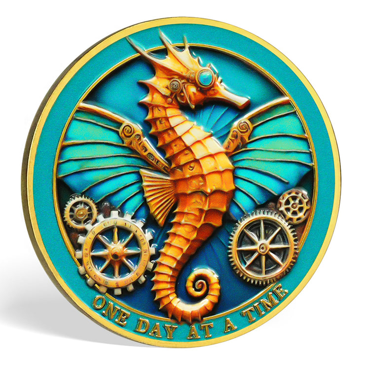 Seahorse  Every Journey Begins with a Single Step Sobriety Coin