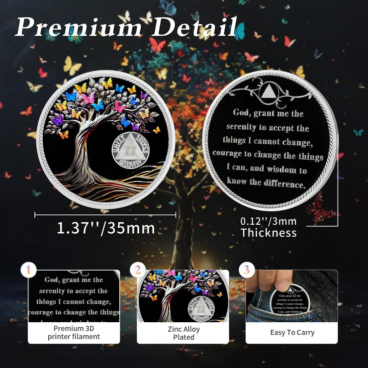 Personalized Delicate Recovery Butterfly Tree of Life Sobriety Coin