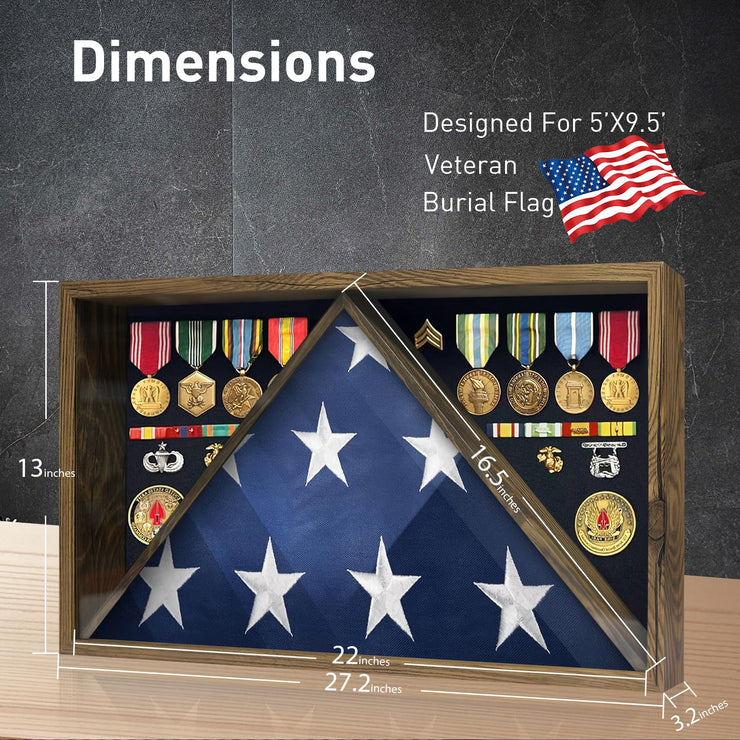 Military Burial Flag Box with HD Tempered Glass and Removable Dividers