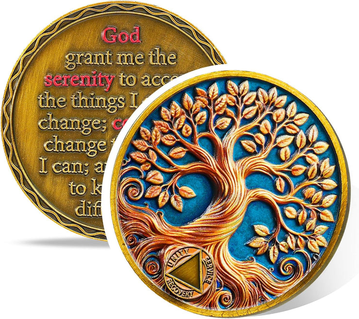 Personalized Recovery & Growth Tree of Life Sobriety Coin