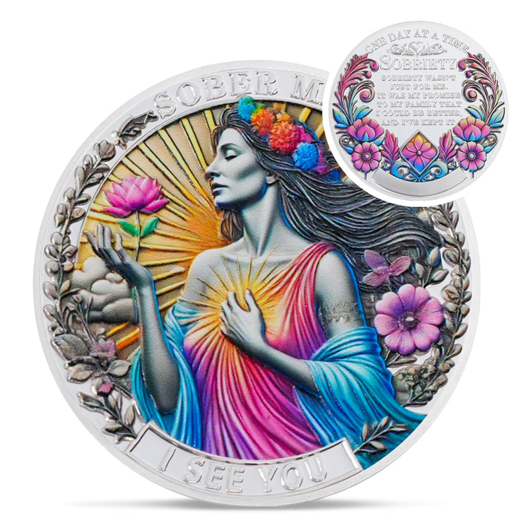 Mom Addiction Recovery Flower One Day at A Time MAMA Sobriety Coin