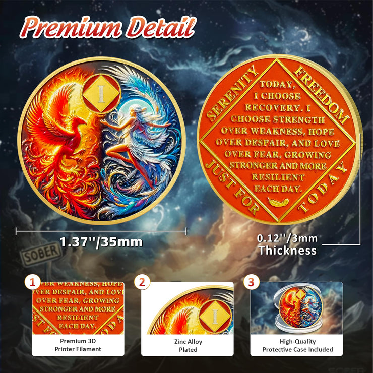 Personalized Phoenix Fairy Sun and Moon Sobriety Coin