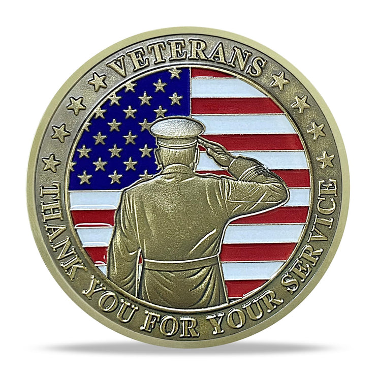 Battlefield and Rifle-wielding Patriotic Military Veterans Challenge Coin
