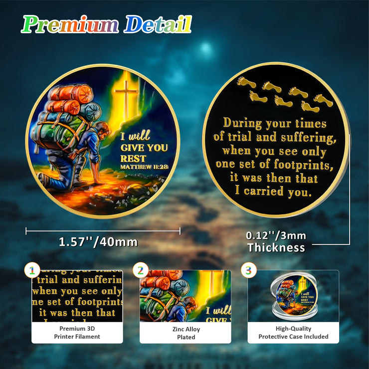 I Will Give You Rest Christian Challenge Coin