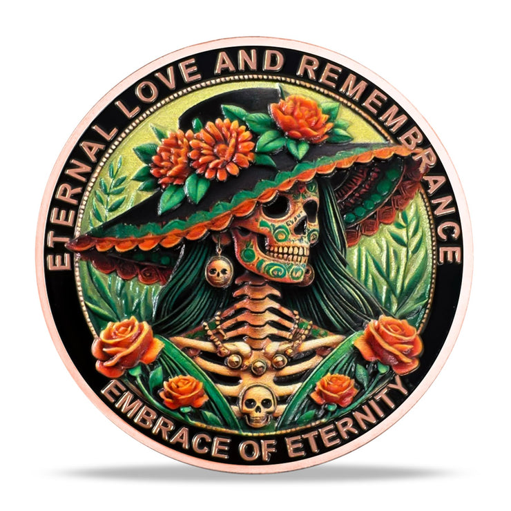 Eternal Love & Remembrance Skeleton Couple Dia de Los Muertos Memento Mori Coin