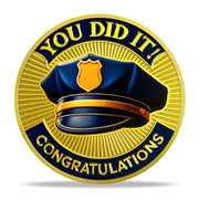 Police Graduation Hat Celebrating Achievement & Law Enforcement Challenge Coin