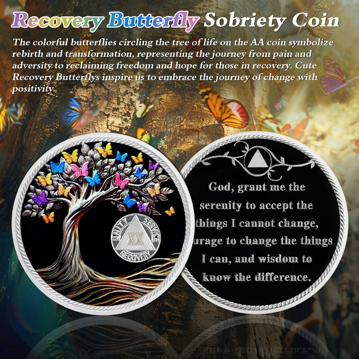 Personalized Delicate Recovery Butterfly Tree of Life Sobriety Coin