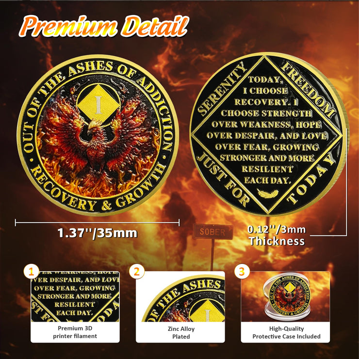 Personalized Reborn from Fire Delicate Phoenix Sobriety Coin