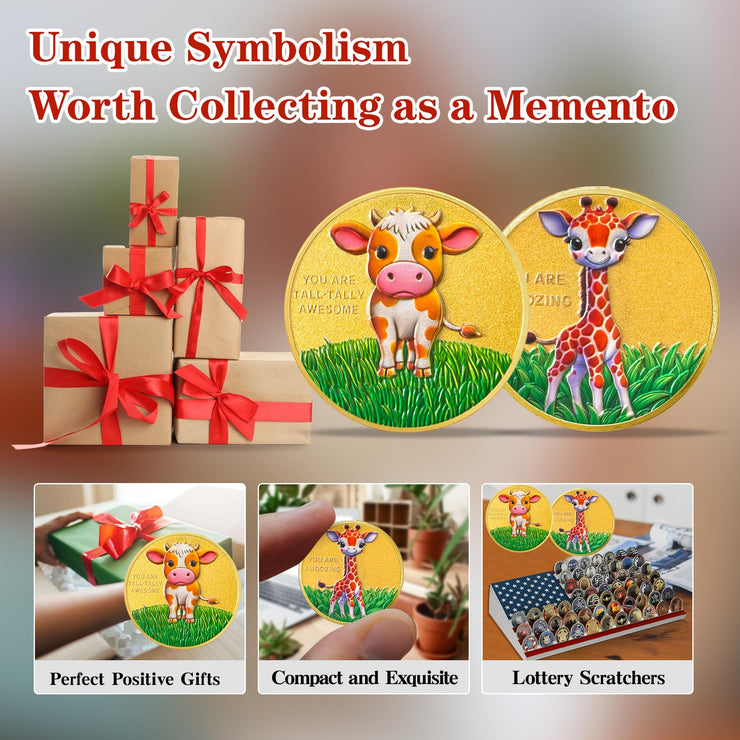 Cute Giraffe and Cow Design Motivational Coins