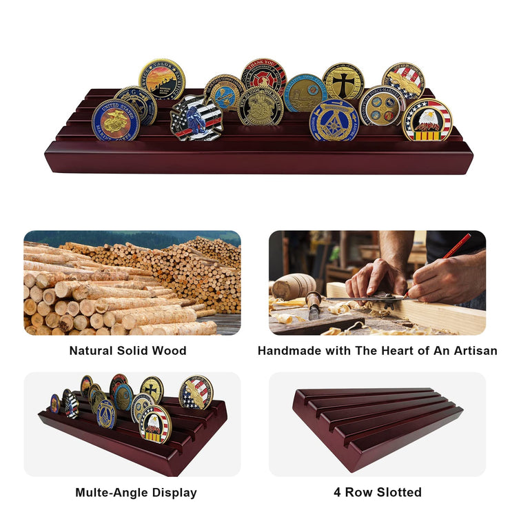 4 Row Coins Display Holder Solid Wood Coin Stand Holds 30 Coins