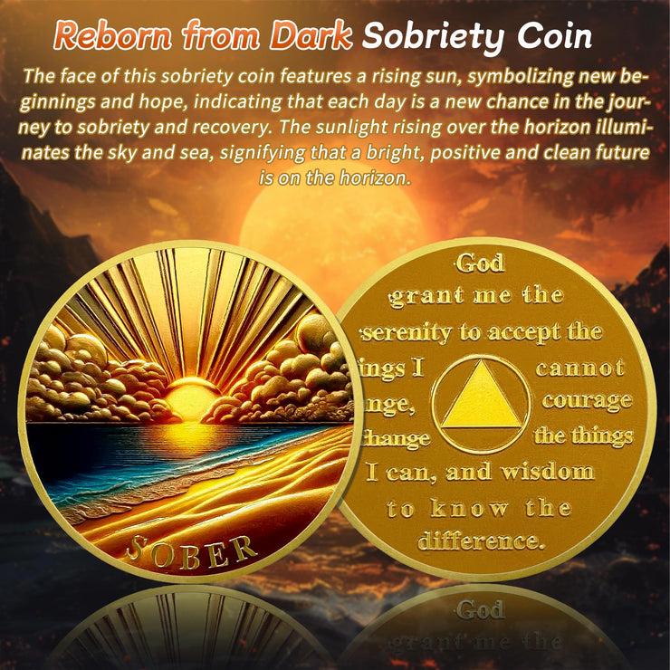 Recovery Sunrise Addiction Reborn from Dark Sobriety Coin