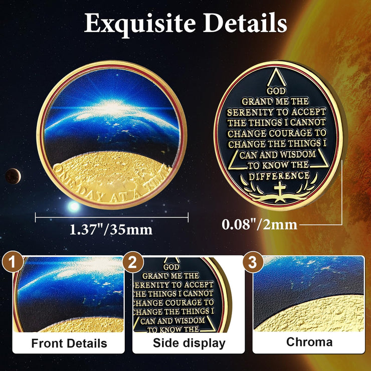 Universe Sun Moon Earth One Day at A Time Sobriety Coin
