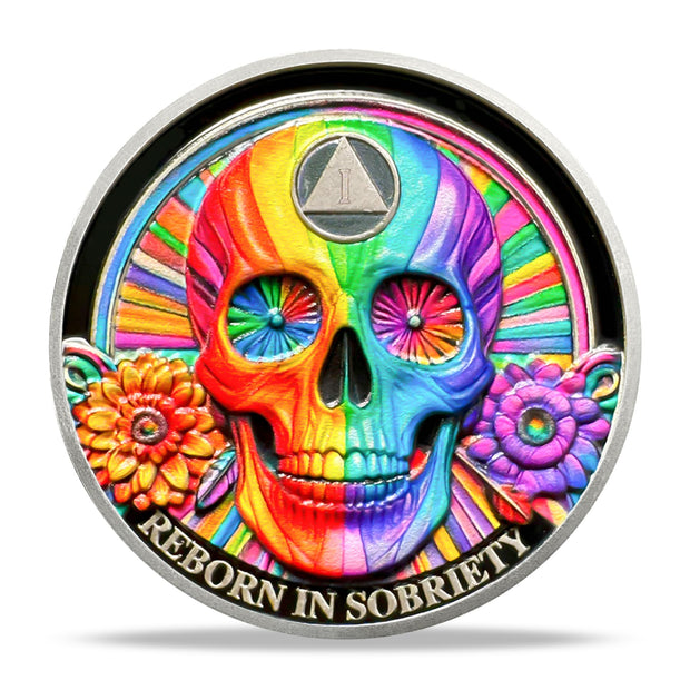 Personalized Double Flower Black Butterfly Sobriety Coin