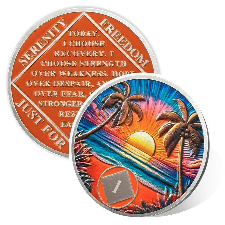 Personalized Beach Sunset Sobriety Coin