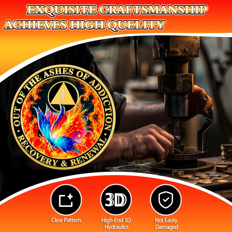 Personalized Butterfly in The Fire Sobriety Coin