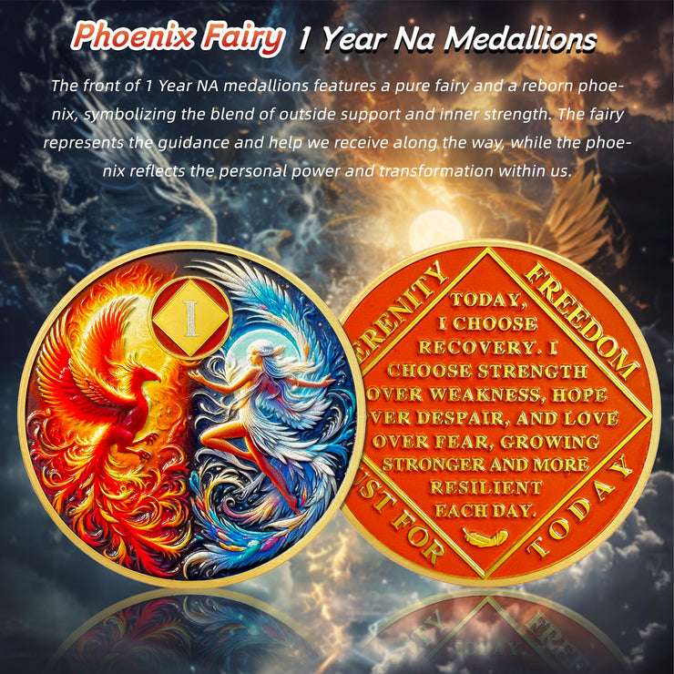 Personalized Phoenix Fairy Sun and Moon Sobriety Coin