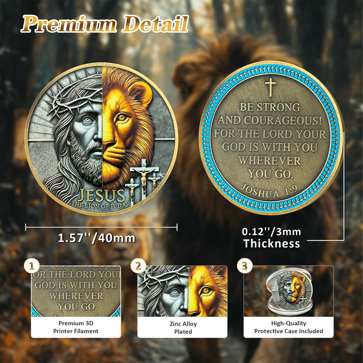 Crown of Thorns Jesus Lion of Judah Joshua 1:9 Religious Challenge Coin