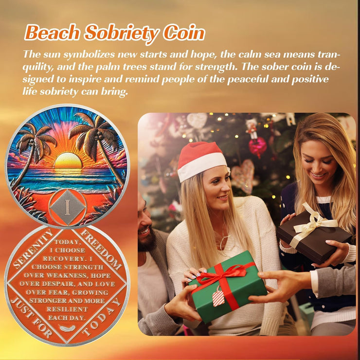 Personalized Beach Sunset Sobriety Coin