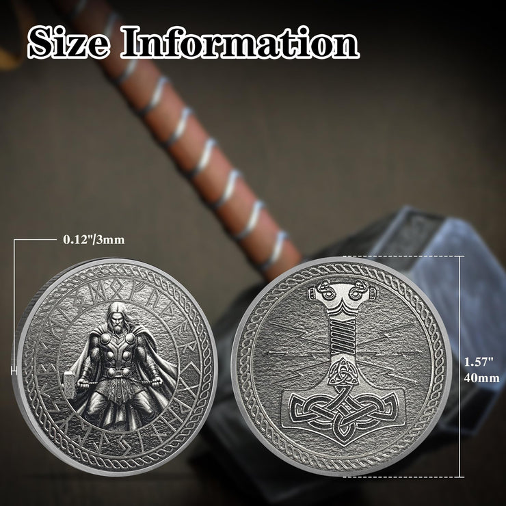 Thor Viking Norse God with Mjölnir and Runes Challenge Coin