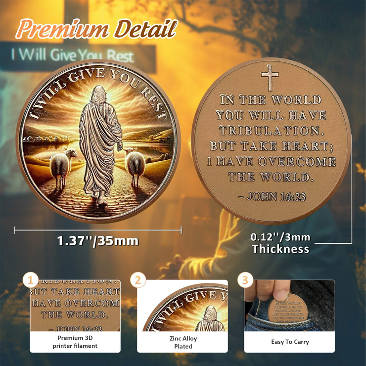I Will Give You Rest Christian Challenge Coin