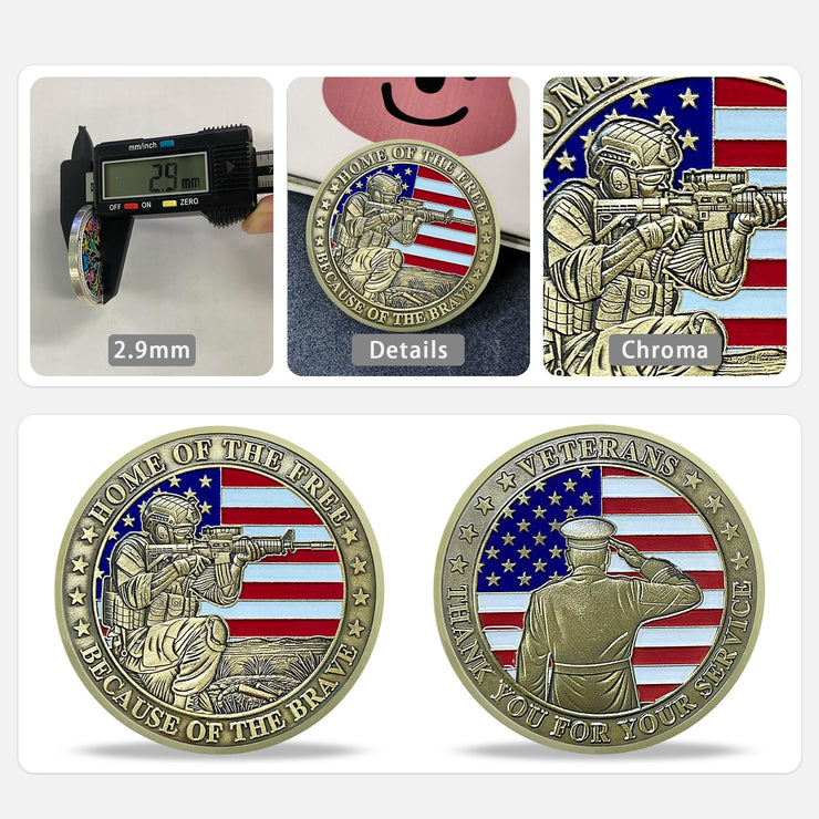 Battlefield and Rifle-wielding Patriotic Military Veterans Challenge Coin