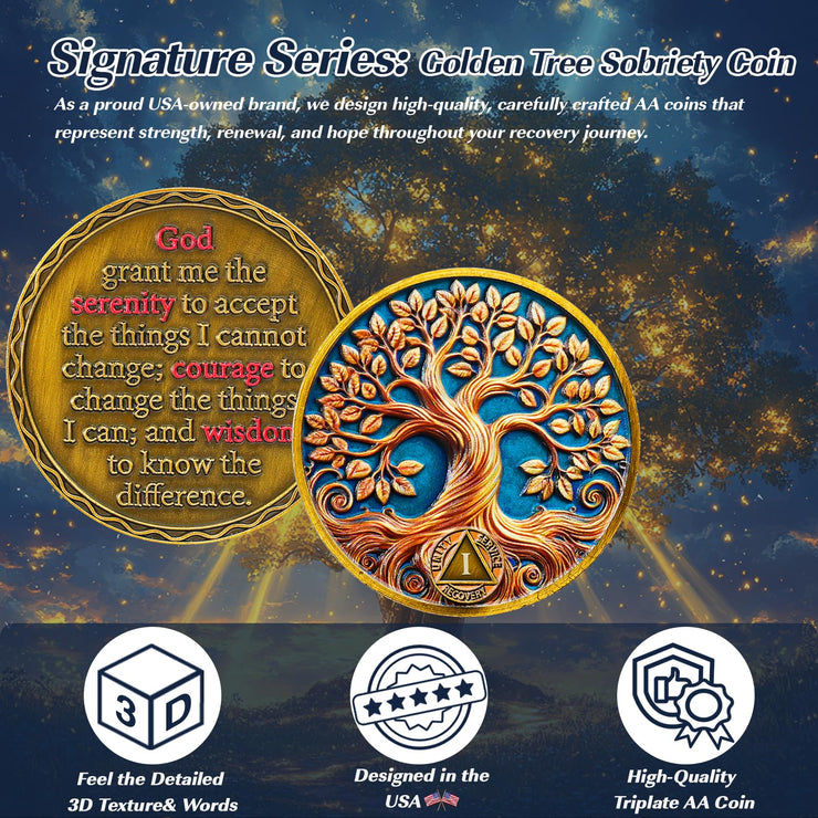 Personalized Recovery & Growth Tree of Life Sobriety Coin