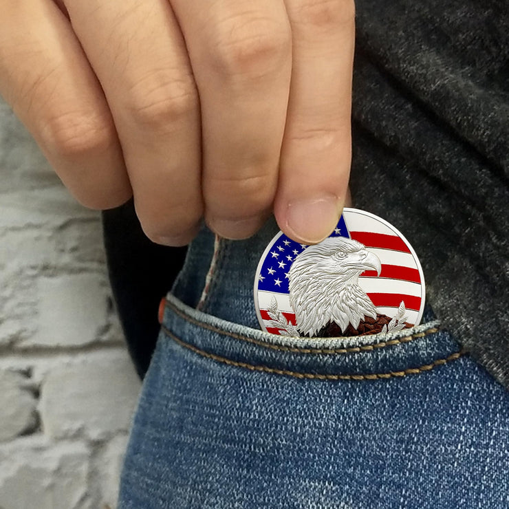 Eagle and Flag Military Veterans Patriotic Challenge Coin
