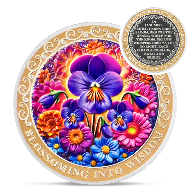 Pretty February Violet Birth Flower Sobriety Coin