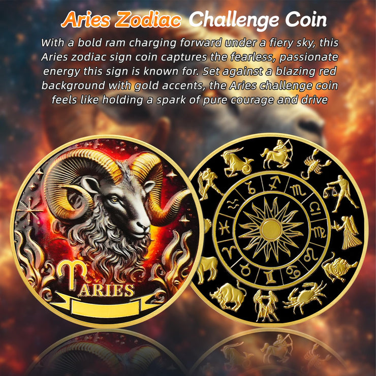Aries 12 Zodiac Protective Talisman Challenge Coin