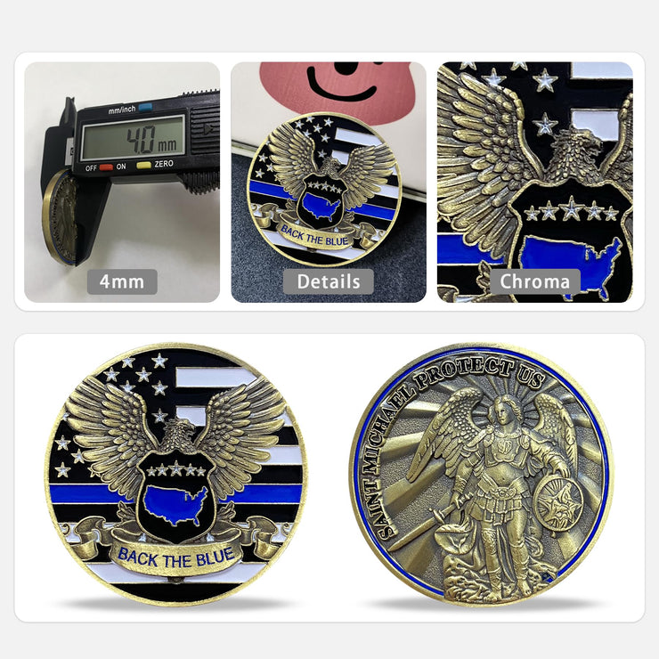 Saint Michael Police Challenge Coin Thin Blue Line Coin
