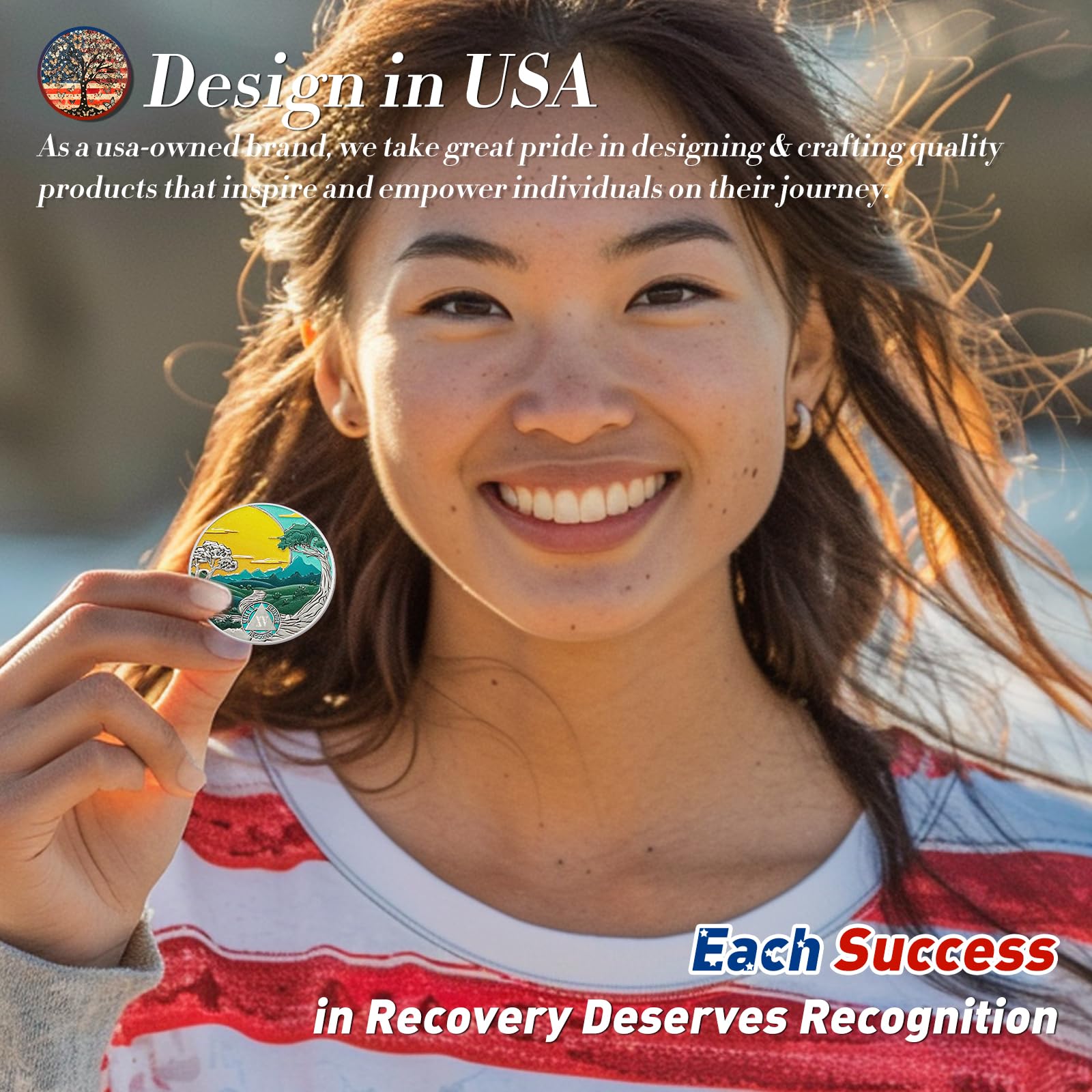 Recovery Sun Green Forest 15 Year Sobriety Coin