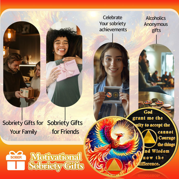 Personalized Rebirth in Fire Phoenix of Light Sobriety Coin