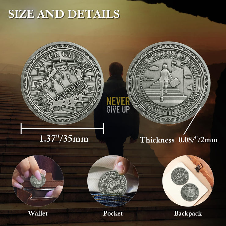 Inspirational Never Give Up Encouragement Challenge Coins