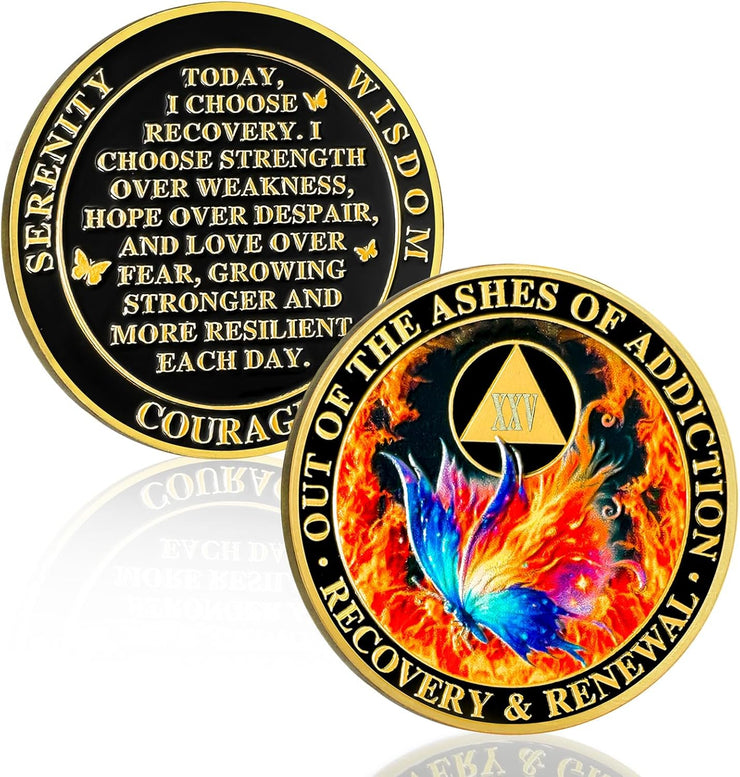 Personalized Butterfly in The Fire Sobriety Coin