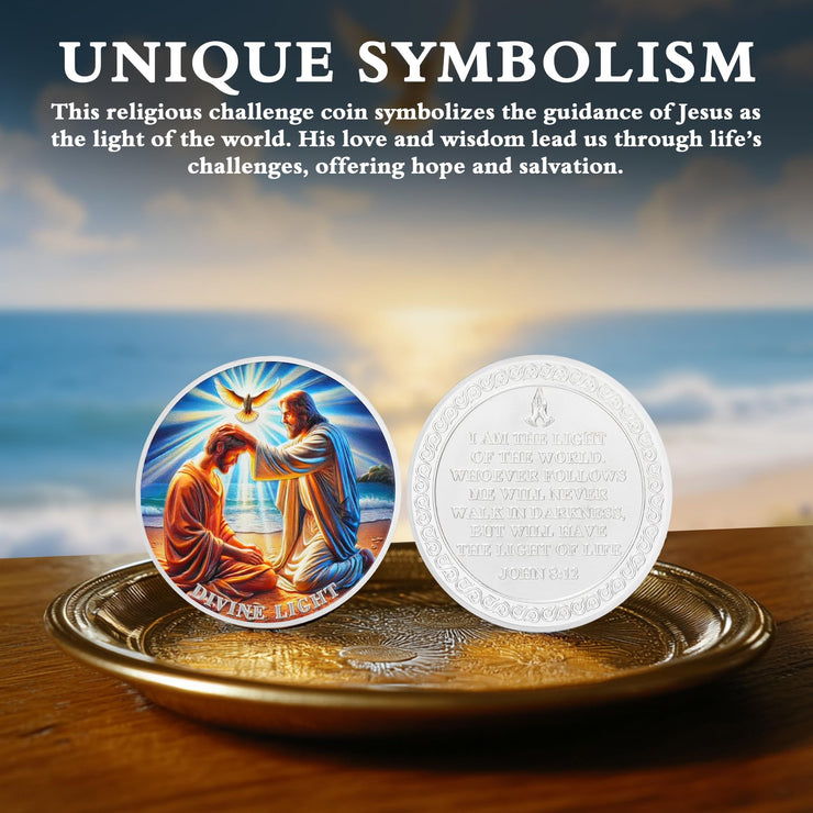 Divine Light Religious Coin Jesus Blessing Faithful with Dove & Light Symbo