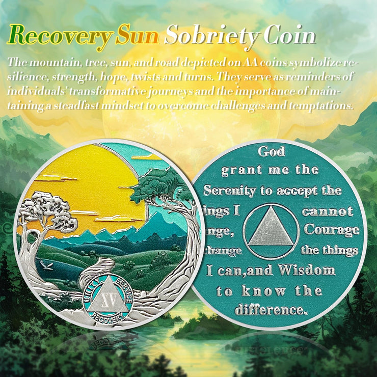 Recovery Sun Green Forest 1-25 Year Sobriety Coin