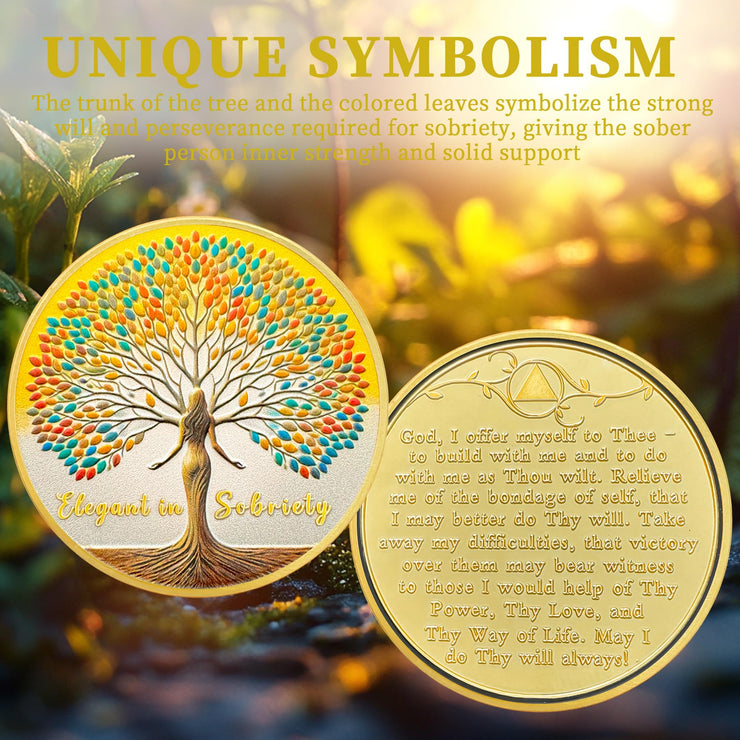Woman Tree Affirmation Sobriety Coin