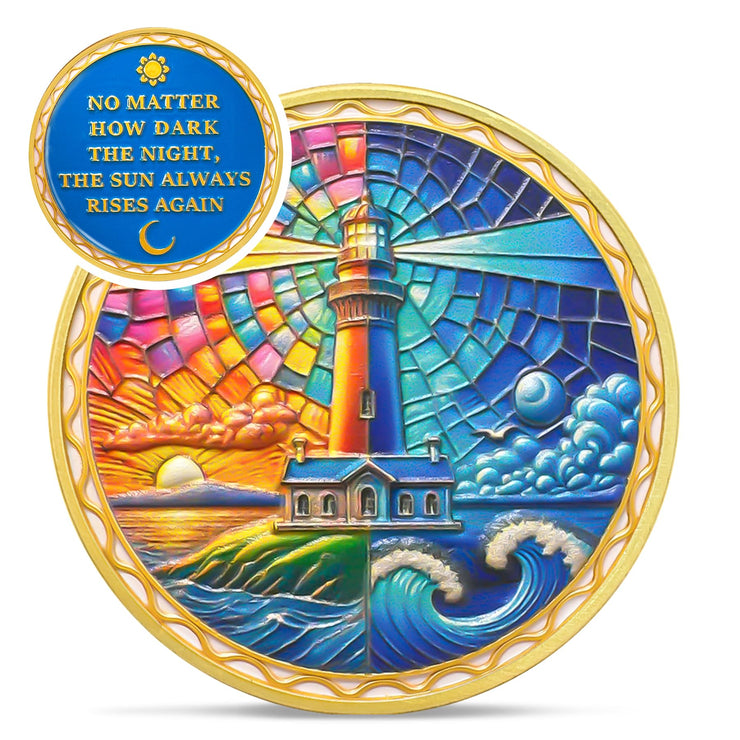 Sun and Moon Lighthouse Recovery Addiction Sobriety Coin