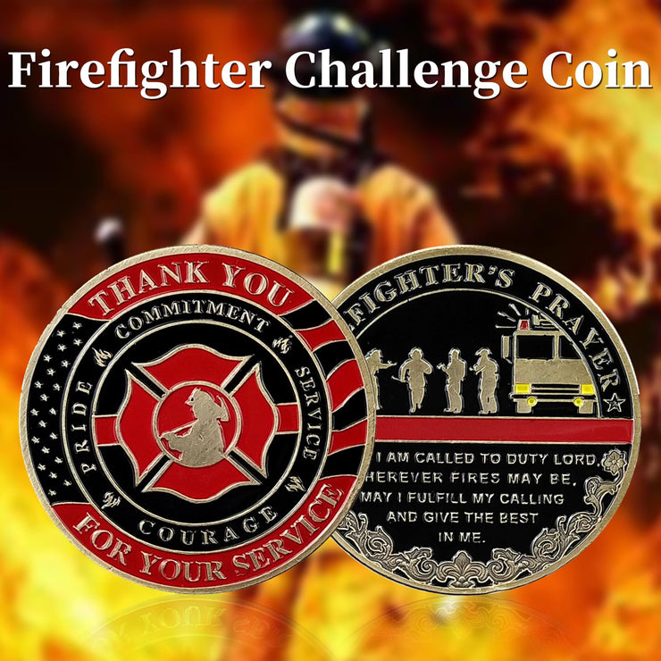 Thin Red Line Firefighter's Prayer Challenge Coin