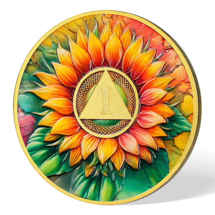 Personalized Sunflower Serenity Prayer Sobriety Coin Challenge Coin