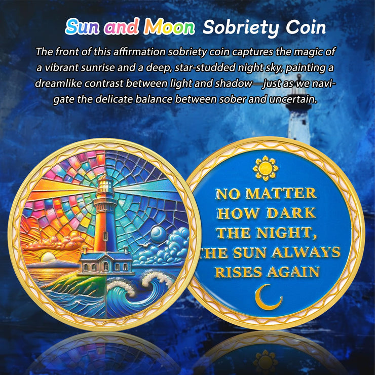 Sun and Moon Lighthouse Recovery Addiction Sobriety Coin