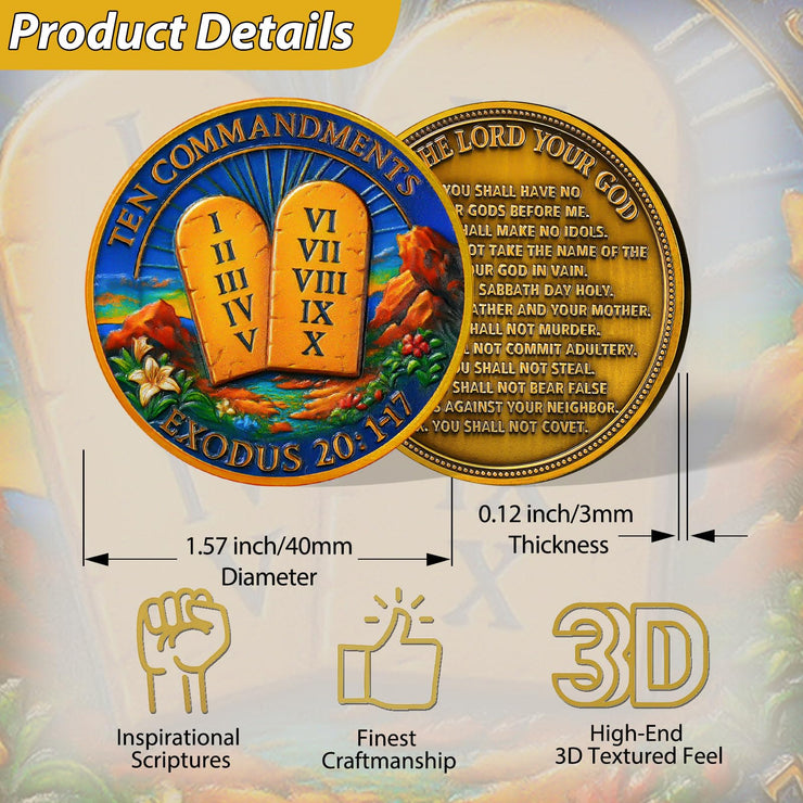 Exodus 20:1-17 Scripture Commandments Christian Challenge Coin