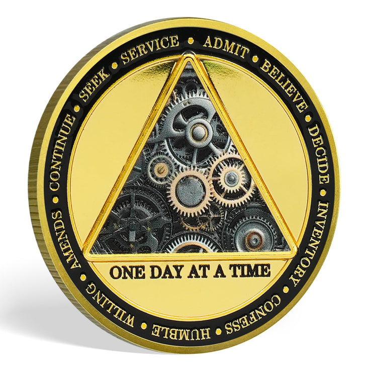 Clock & Gear Design 12 Steps Sobriety Coin