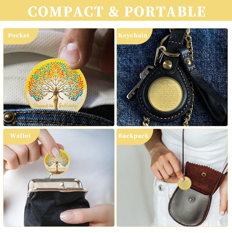 Woman Tree Affirmation Sobriety Coin