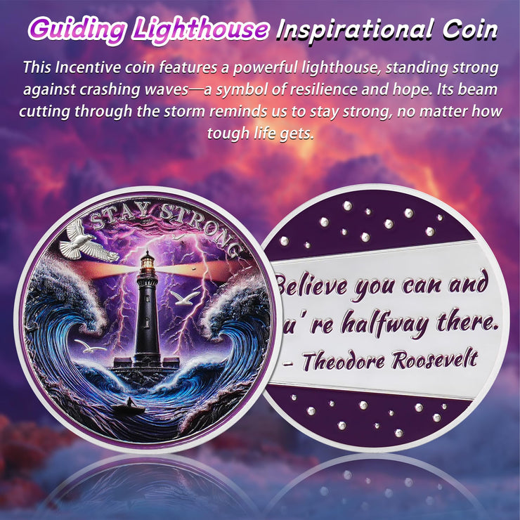 Guiding Lighthouse Stay Strong Recovery Motivational Coin