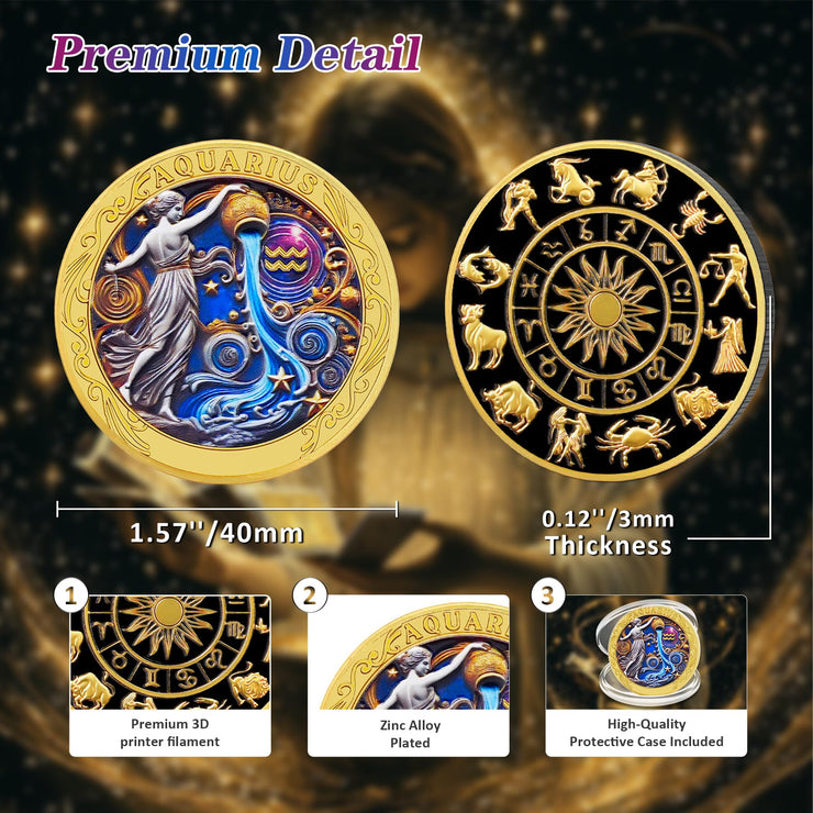 Aquarius 12 Zodiac Protective Talisman Challenge Coin