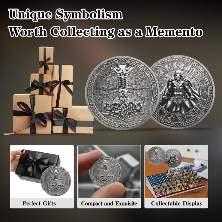Thor Viking Norse God with Mjölnir and Runes Challenge Coin