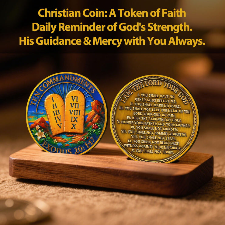 Exodus 20:1-17 Scripture Commandments Christian Challenge Coin