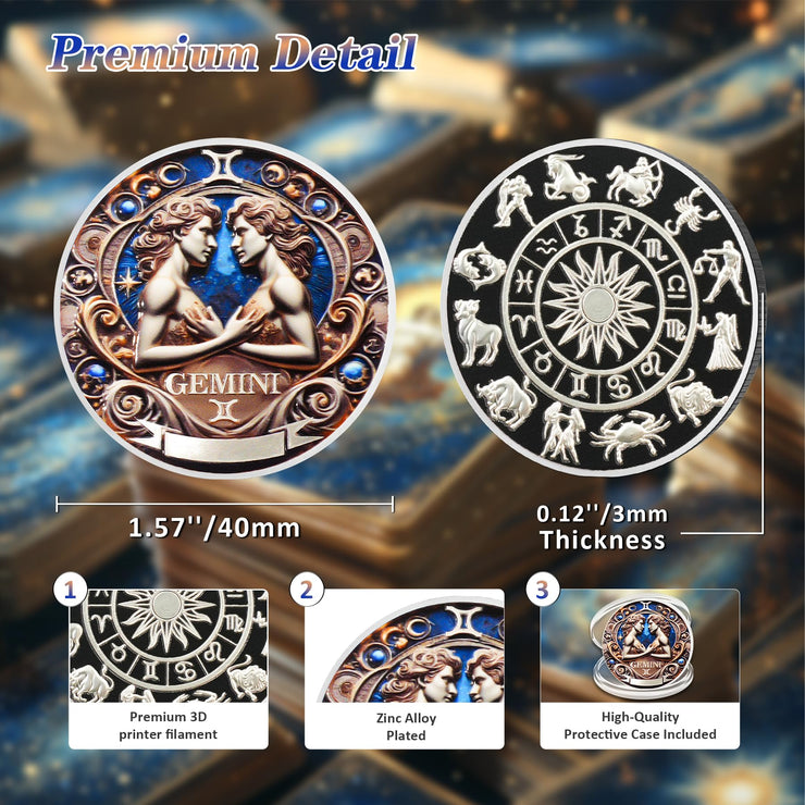 Cool Gemini 12 Zodiac Protective Talisman Challenge Coin